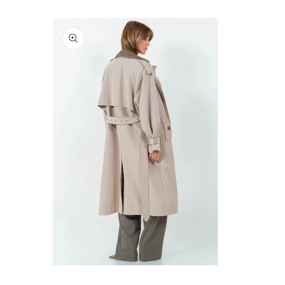 Women's Neutral Classic Double Collar Trench Coat - Picture 5 of 9